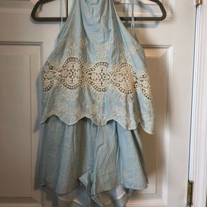 High-nick tie, open back romper